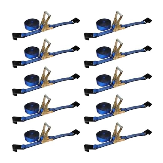 Mega Cargo Control 2” x 30’ Heavy Duty Ratchet Tie-Down Wheel & Dolly Flat Hook Winch Straps (Blue, 10 - Pack)