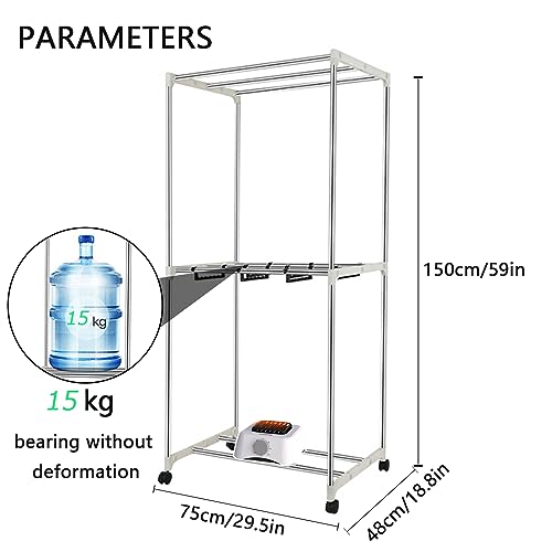 Electric Clothes Dryer, 1000W 2-Tier Heated Clothes Airer with Cover Heated Clothes Airer Indoor Stainless Steel Clothes Drying Rack Laundry Drying Cabinet Space Saving Load 15kg per layer - Image 6