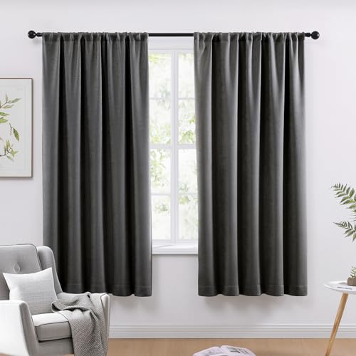 WRENSONGE Blackout Curtains for Bedroom, Dark Grey Blackout Curtains 72 Inch Long for Living Room Windows Kitchen Room, Easy Rod Pocket Curtain Modern Room Darkening Curtains 2 Panels Set Da