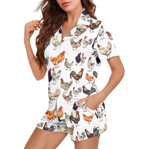 Image of Women's Short Sleeve Sleepwear Pajamas Nightwear with Pockets | skin-friendly breathable material resists pilling fading and deformation after repeated washing