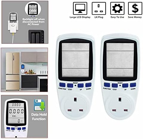 Electricity Usage Monitor, UK Plug in Electricity Power Consumption Meter, Energy Monitor Watt Kwh Analyzer with LCD Display for Home Hotel