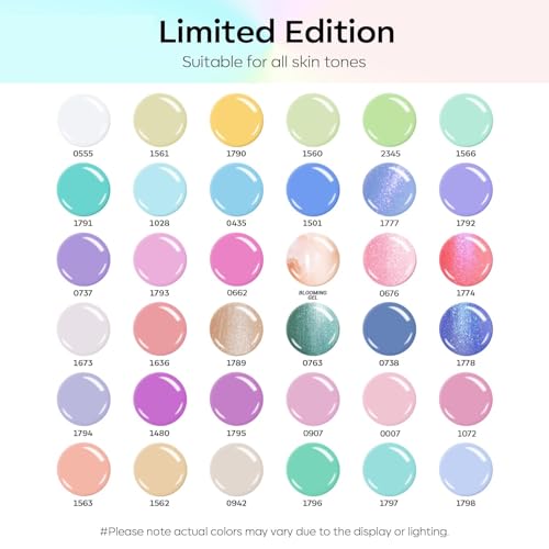 Image of modelones 40 Pcs Gel Nail Polish Kit, 36 Colors 2026 Summer Spring Candy Pastel Gel Polish Set Soak Off LED Soft Light Purple Pink Blue Yellow Green with Base Coat& Matte Glitter Glossy Top Coat