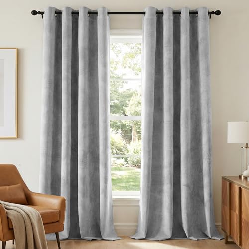 H.VERSAILTEX Velvet 100% Blackout Curtains for Living Room Full Light Blocking Curtains Thermal Insulated Room Window Drapes Soft Luxury Curtains Grommet Top 2 Panels (55" W x 84" L, Gray)