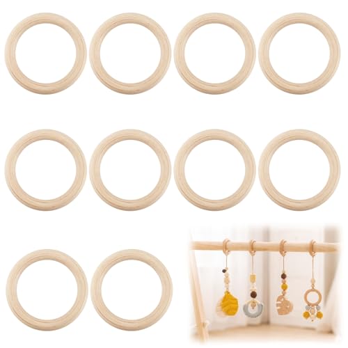 BaZuyunMd 10 Stück Holzringe 70 mm, Natürliche Holzringe zum Basteln mit 10 mm S