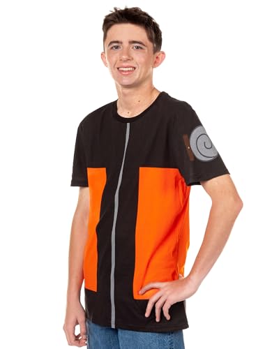 Naruto Uzumaki Shirt Men's Clan Symbol Costume Cosplay Anime Short Sleeve Tee (Medium) Multicolored