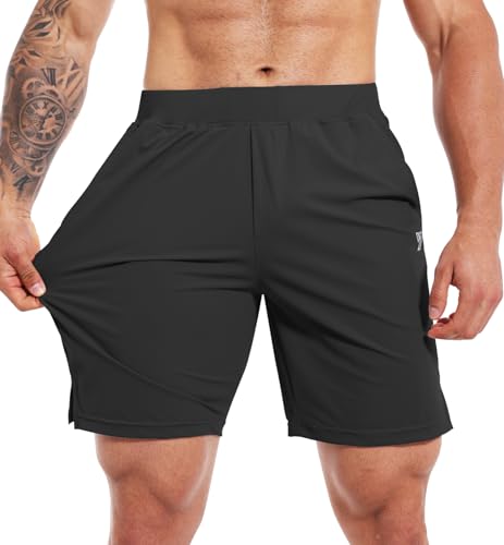 Y Yerfone Mens Athletic Shorts 7 Inch Running Workout Shorts Men Quick Dry Lightweight Sports Gym Shorts With Pockets Black thumb #3