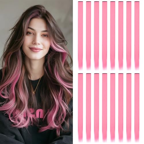 Extension Capelli Clip In Rosa Pesca, 16 Pezzi 22" Sintetici Lisci per Ragazze e Donne, Colpi di Sole