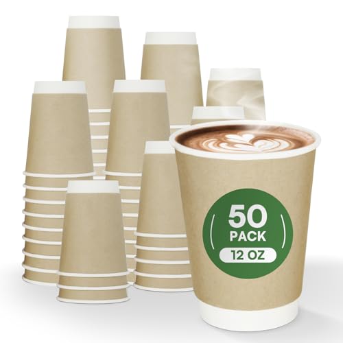 Disposable 12 oz Paper Coffee Cups (50 Pack)