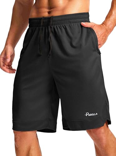 Pudolla Men's Basketball Shorts with Zipper Pockets 11