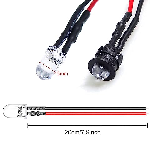50 Stck Vorverdrahtetes Mini Led Leuchtdioden 5mm DC 12v Set,Led-Diode Modellbau Beleuchtung Mehrfarben Weiß, Rot, Blau, Grün, Gelb Lewttyer