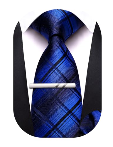 Barry.Wang Navy Blue Boys Tie School Pre-Tied Kid Necktie Handkerchief Clip Set Uniforms Child Ties for 8-14 Years Wedding Striped