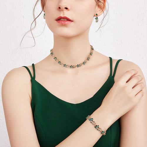 Pendientes colgantes verdes y conjunto de collar de boda 2