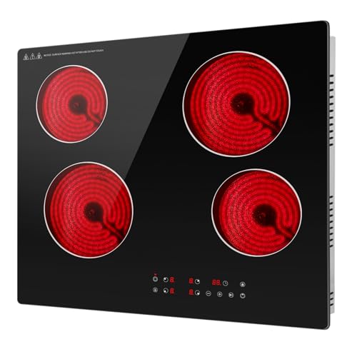 Alemania - Placa vitrocerámica con 4 chimeneas, 60 cm, control táctil, mesa de cocción infrarroja empotrable, 6000 W, 230 V