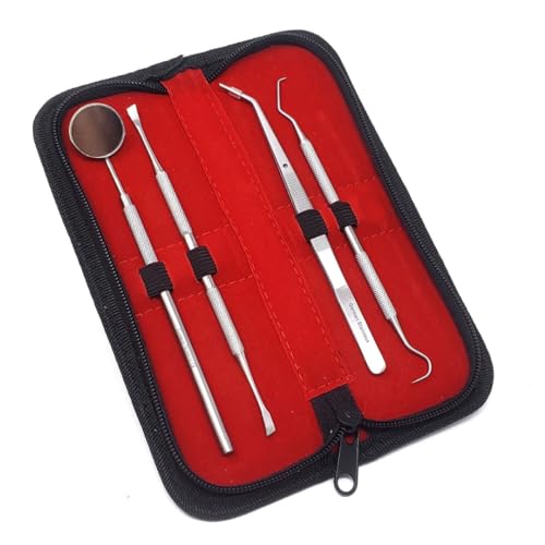 Plaque Remover for Teeth, Professional Dental Hygiene Cleaning Kit, Stainless Steel Tooth Scraper Calculus Tartar Cleaner, Dental Pick Scaler Oral Care Tools Set 4 Pcs with Case