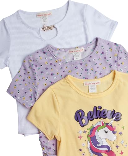 that's my girl Girls Shirts - 3 Pack Soft Comfy Short Sleeve Girls Tops Cute Girl Kids T Shirts Clothes: Made in USA (7-12)3