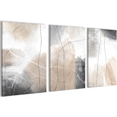 Novart Tableaux Decoration murale Abstrait Beige Gris - PAS DE CADRE NÉCESSAIRE - Salon Chambre Couloir XXL - N028636a