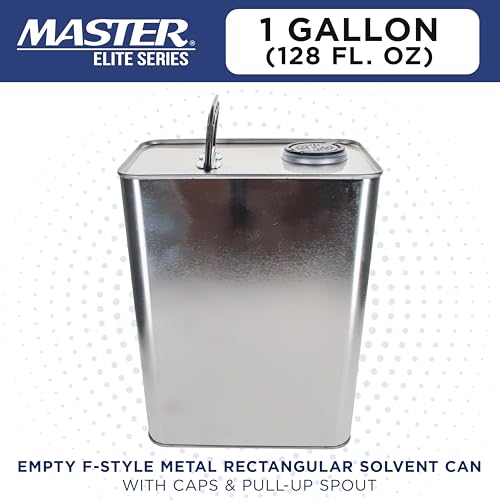 Image of Master Elite 1 Gallon Empty F-Style Metal Rectangular Solvent Can with Caps - Pull-Up Spout, 128 fl. oz. Steel Paint Storage Container Tin - Unlined Can, Store Thinner, Automotive Coatings, Adhesives