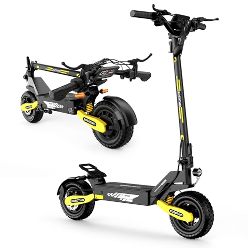 EOEOTWO Electric Scooter for Adults, 1200W Motor Fast E-Scooter, 11' Off-Road Tires, Up to 30 MPH Top Speed & 20/43 Miles Long Range Heavy Duty Electric Scooter, Foldable (48V 13Ah, Yellow) ﻿ ﻿ ﻿