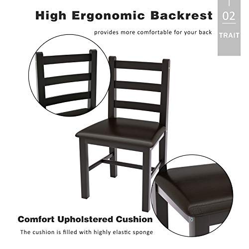 image for Mecor 5-Piece Wood Kitchen Dining Table Set, Pine Wood Table w/ 4 PU L