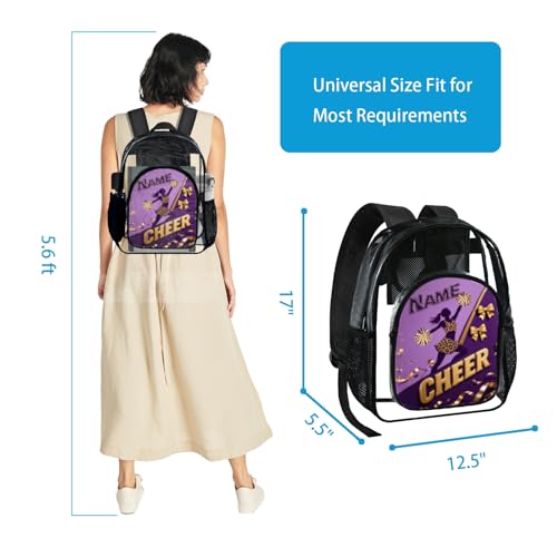Cheer Clear Backpack Customized for Girls - Cheerleader Name Custom School Bag for Teens, Kids, Women & Students, 17 Inches Large TPU Transparent Schoolbag Fit Sport & Travel2