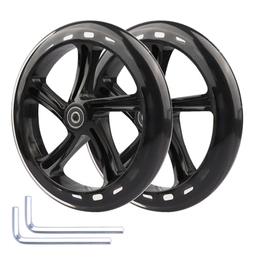 WHEELGOO 8-inch Scooter PU Replacement Wheels 200mm for Razor A5 Kick Scooter, Pack of 2 (Black)