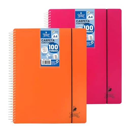 Starplast Carpeta Con Fundas Espiral Flexible - Organizadores, 100 fundas, Fundas Transparentes Lisas, A4, Tapa Plástico Resistente, Uso Escolar, Personal o de Oficina - Pack 2 Surtido