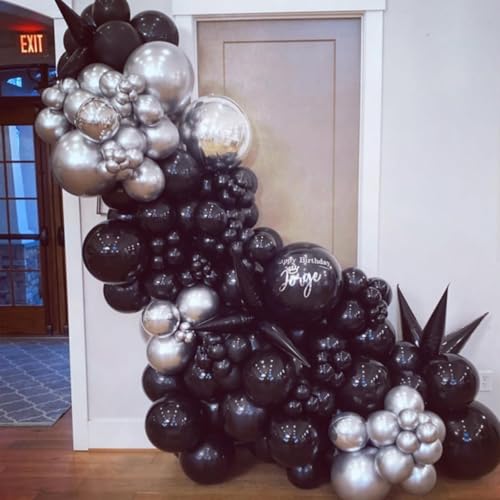Image of Black and Silver Balloons Garland Arch Kit, Black Silver Balloons for Birthday, Wedding, Graduation, Anniversary Decorations