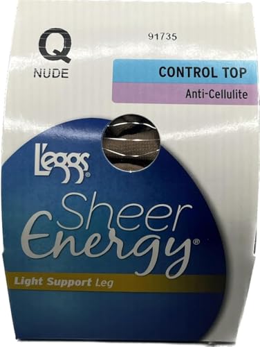 L'eggs Sheer Energy Control Top Sheer Toe Anti-Cellulite Pantyhose （Packaging may vary）(US, Alpha, Queen, Regular, Regular, nude)