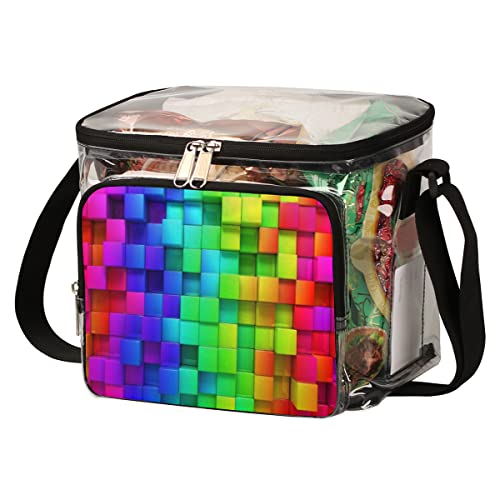 Bisibuy Rainbow Box Pattern Clear Lunch Bag Stadium Approved Pvc Plastic See Through Lunch Box With Adjustable Strap For Sports Events Concerts Office #TOP1