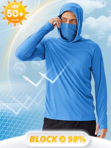 Image of PINSPARK Men's Sun Protection Hoodie with Mask UPF 50+ UV Long Sleeve Shirt Men Rash Guard Performance Fishing Hiking Shirt