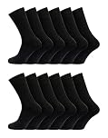 Bonjour 12 pairs Men's 100% Cotton Diabetic Non Elastic Therapeutic socks for Diabetics (6-11 Black)