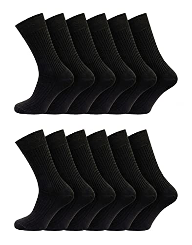 Bonjour Men's Diabetic Socks 12 Pairs (Size 6-11, Black)