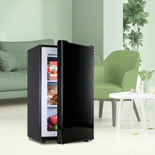 Image of Mini Upright freezer 3.6 Cubic Feet Mini Freezer, Single Door Compact Freezer with Reversible Stainless Steel Door, 3-Speed Temperature Adjustment Small freezer for Home, Glossy Black