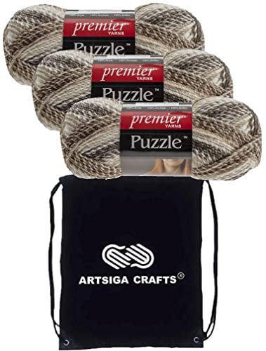 Premier Yarns Puzzle Crossword 1050-03 (3-Skeins - Same Dye Lot) Chunky Bulky #5 100% Acrylic Yarn for Crocheting and Knitting with Project Bag
