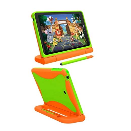 Verizon Rugged Case for Ellipsis 8 Tablet | Ellipsis Kids Tablet | Shockproof Light-Weight, Kickstand Handle - Orange/Neon Green
