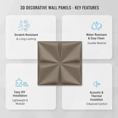 Image of Kayra Decor Wall Panels for Bedroom PVC Bloom Design, Mega Graige Color 19.7 inch x 19.7 inch (Pack of 18) - Covers 48.51 Sq. Ft.