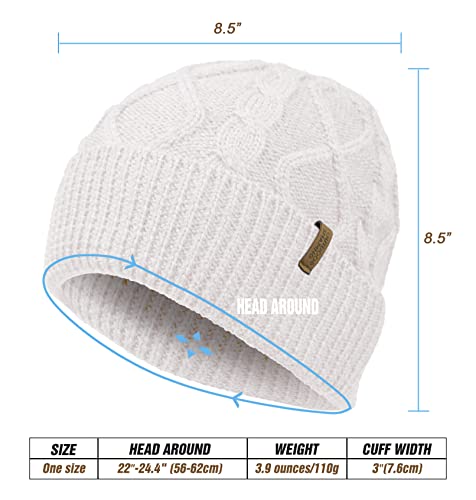 Outdoor Shaping Merino Wool Beanie, Unisex Cable Knit Hat, Daily Rib Cuff Beanie, Warm Winter Cap, Beige, One Size #TOP6