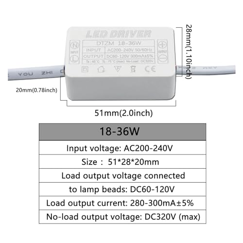 Driver LED 36-50W 300mA transformador corriente constante AC240V panel luz downlight 5
