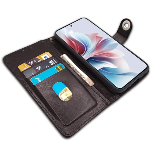 Image of Pikkme Oppo F25 Pro 5G Flip Cover Leather Finish | Inside TPU with Card Pockets | Wallet Stand and Shock Proof | Complete Protection Button Flip Case (Coffee)