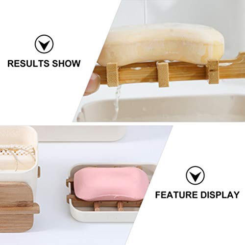 Yardwe 2 Unidades de Saboneteira de Dreno de Bambu Saboneteira de Bancada Destacável Bandeja Porta-