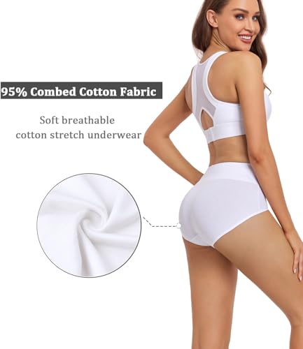wirarpa Unterhosen Damen Baumwolle Frauen Unterwäsche Hohe Taille Slips Hoher Taillenslip 4er Pack Weiß Größe 4XL(60/62) 4