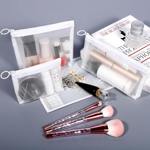 8 Pack Mini Zipper Mesh Makeup Bags, Nylon Cosmetic Bags Toiletry Purse Travel Organizer Bags Inside Bag for Office Travel Organization (Widened-White, M)2