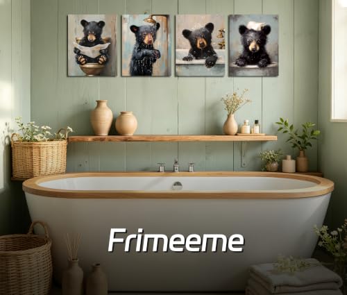Image of Frimeeme Cute Set 4 Bear Bathroom Wall Art 8x10
