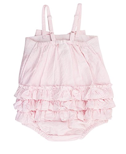 RuffleButts Baby/Toddler Girls Pink Striped Seersucker Bubble Romper w/Bow - 3-6m3