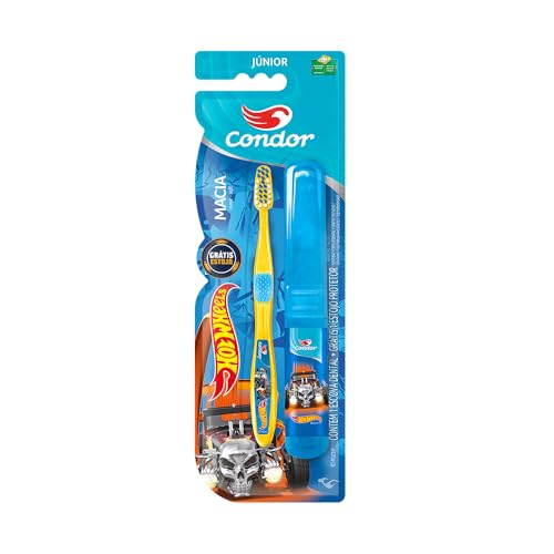 Escova Dental Infantil Escolar Hot Wheels 5 Anos ou Mais, Condor, Azul/Amarelo