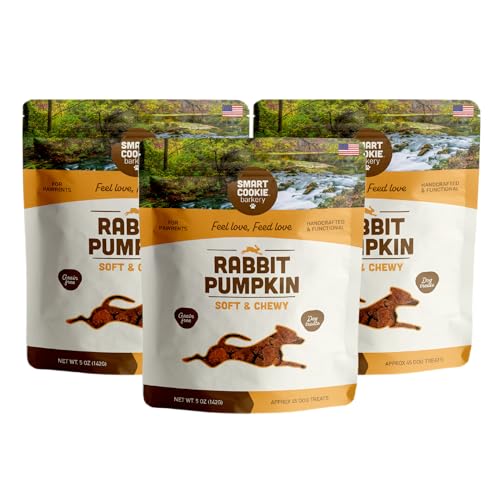 Smart Cookie All Natural Dog Treats - Rabbit & Pumpkin - Training Treats for Dogs with Allergies or Sensitive Stomachs - Soft Dog Treats, Grain Free, Chewy, Human-Grade, Made in USA - 5oz, Pack of 3
