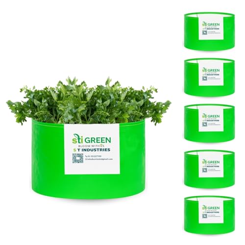 Image of HDPE Grow Bags for Plants 18X9 Inch (Pack of 6) | 260 GSM Heavy Duty UV-Protected Round Green Colour Plant Bags for Terrace and Vegetable Gardening | Strong & Reusable|