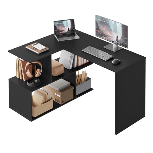 WOLTU Schreibtisch L Form, Eckschreibtisch mit Stauraum, 120x100cm, Bürotisch, Computertisch mit Ablagefächern, PC Tisch, Winkelschreibtisch, Arbeitstisch für Büro Arbeitszimmer, Schwarz