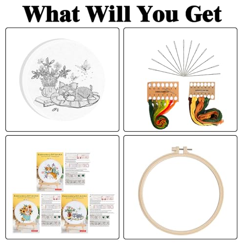Image of GLTAYLMY Dogs Embroidery Kit for Beginners with Pattern and Instructions,3 Pack Cross Stitch Kits,1 Plastic Embroidery Hoops,Threads and Needles,Needlepoint Kit for Adults