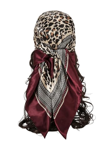 Floerns Women's Retro Silk Bandana Leopard Print Headscarf Boho Square Hair Scarf